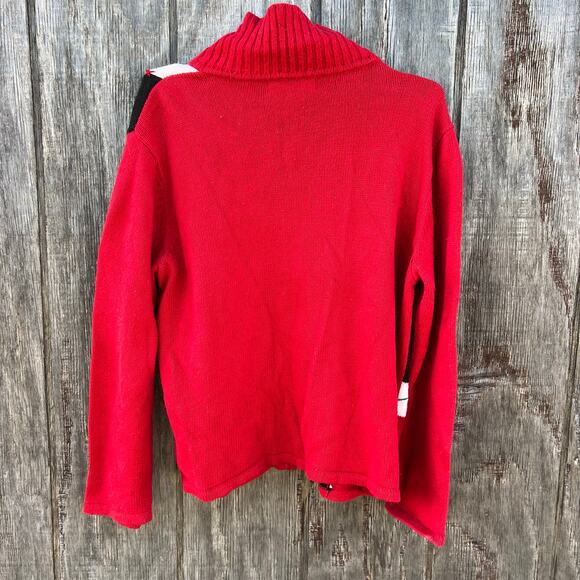 VTG Tiara Ugly Christmas cardigan sweater poinsettia snowflake Holly pinecone L - Picture 3 of 6